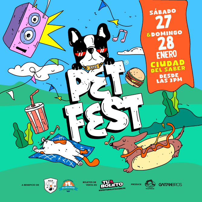 Plot promocional del evento PET FEST con precios y mapa.