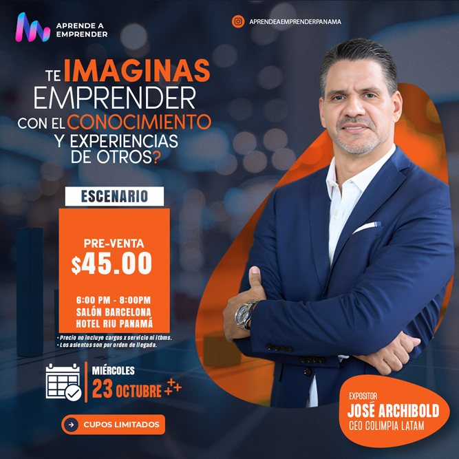 Plot promocional del evento APRENDE A EMPRENDER con precios y mapa.