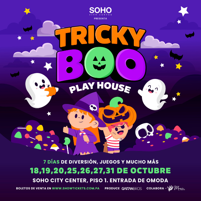 Plot promocional del evento TRICKY BOO con precios y mapa.