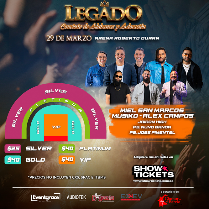 Plot promocional del evento LEGADO con precios y mapa.