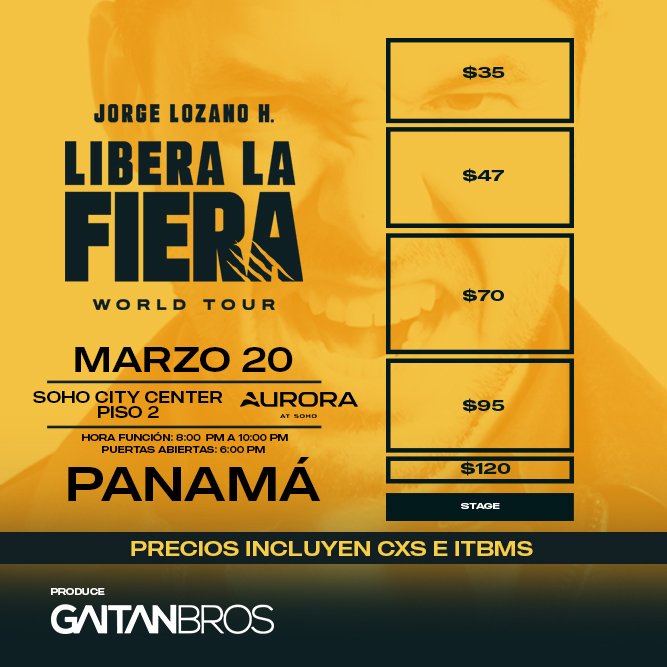 Plot promocional del evento JORGE LOZANO H. con precios y mapa.
