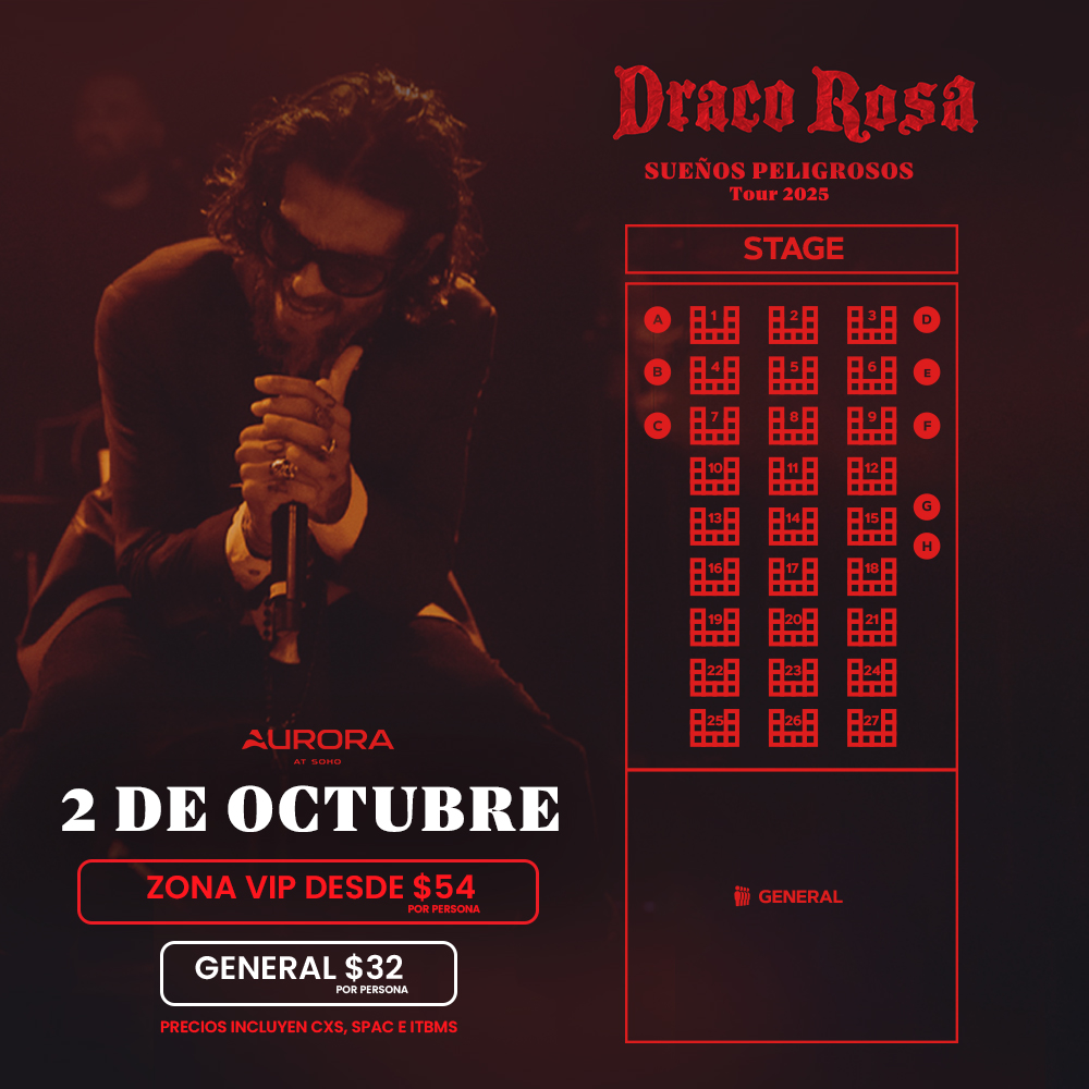 Plot promocional del evento DRACO ROSA con precios y mapa.