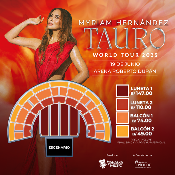 Plot promocional del evento MYRIAM HERNÁNDEZ con precios y mapa.
