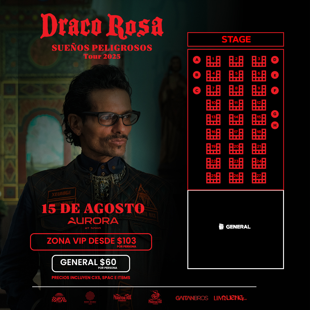 Plot promocional del evento DRACO ROSA con precios y mapa.