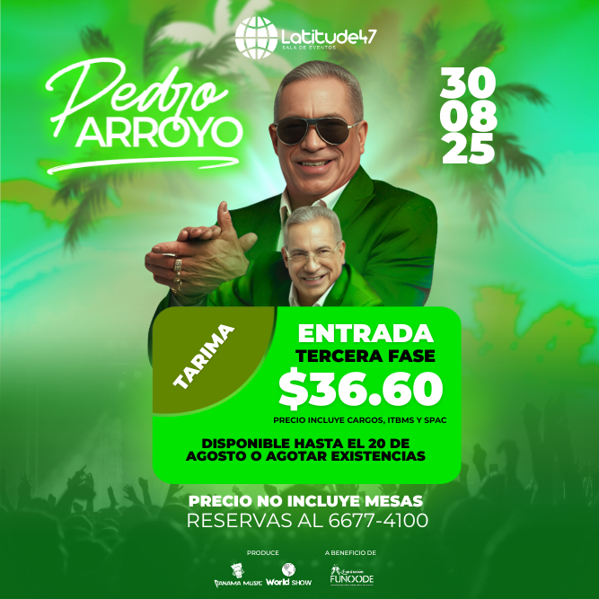 Plot promocional del evento PEDRO ARROYO con precios y mapa.